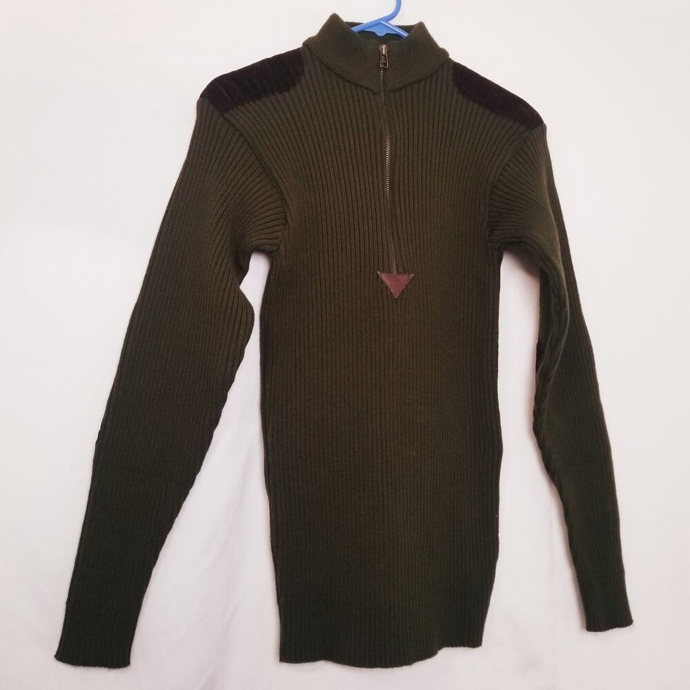 Rothco Sweater Green 100% Acrylic Suede Patched Elbows and Shoulders Size S